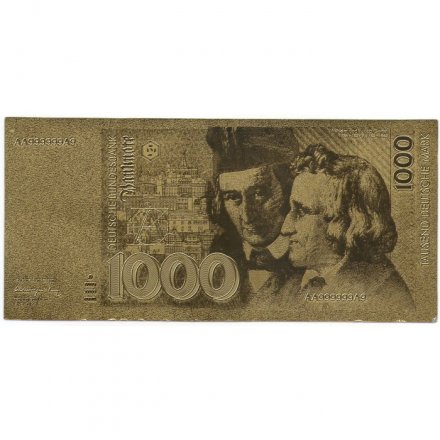 Сувенирная банкнота ФРГ (Германия) 1000 марок 1991 год (золотые) - UNC
