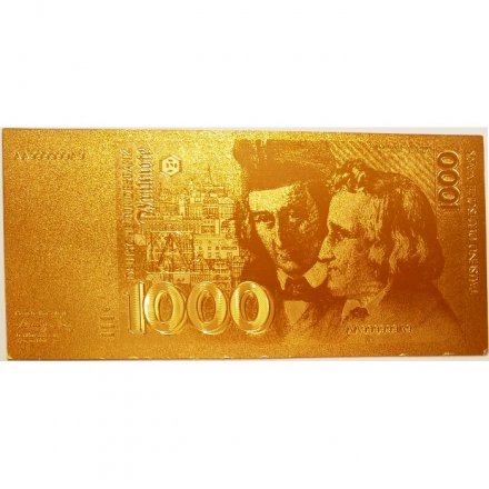Сувенирная банкнота ФРГ (Германия) 1000 марок 1991 год (золотые) - UNC