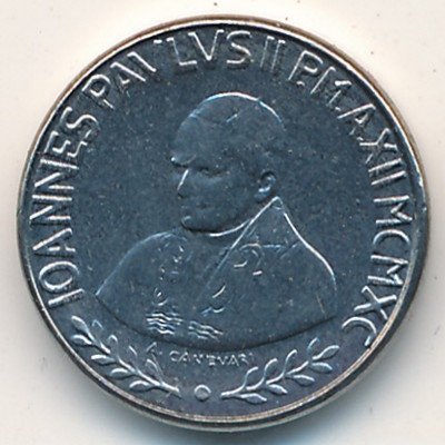 Ватикан 50 лир 1990 год Папа Иоанн Павел II