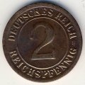 Веймарская республика 2 рейхспфеннига 1925 год (F)