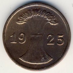 Веймарская республика 2 рейхспфеннига 1925 год (F)