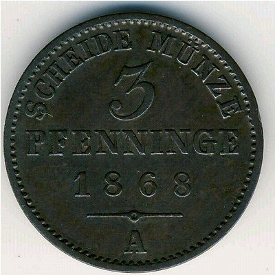 Пруссия 3 пфеннинга 1868 год