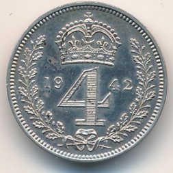 Великобритания 4 пенса 1942 год