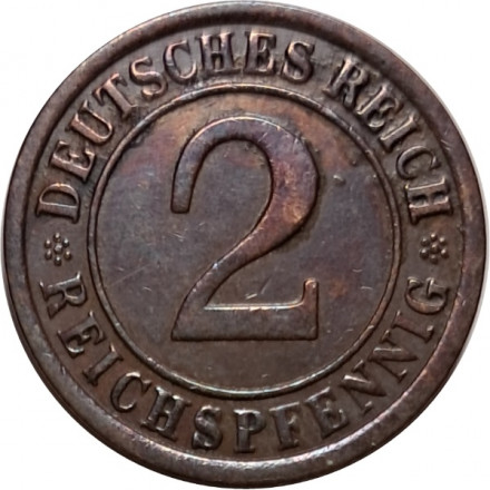 Веймарская республика 2 рейхспфеннига 1925 год (A)