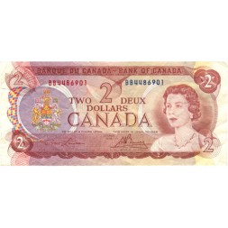 Канада 2 доллара 1974 год - Портрет королевы Елизаветы II. Герб Канады - VF