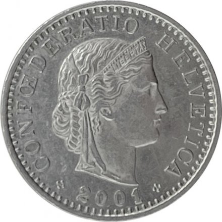 Швейцария 20 раппенов 2001 год