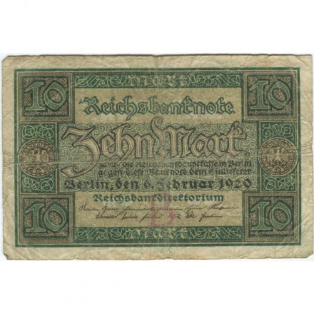 Веймарская республика 10 марок 1920 год - VG