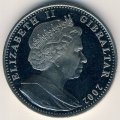 Гибралтар 1 крона 2002 год - 50 лет правлению Королевы Елизаветы II. Королевская яхта под Тауэрским мостом