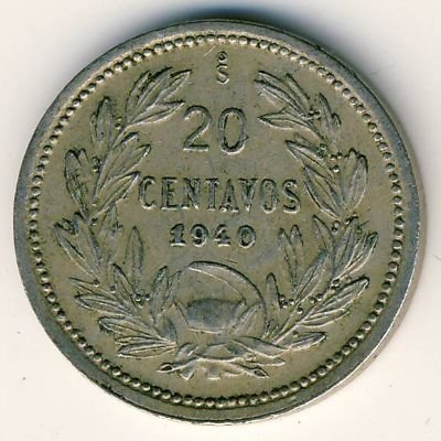 Чили 20 сентаво 1940 год