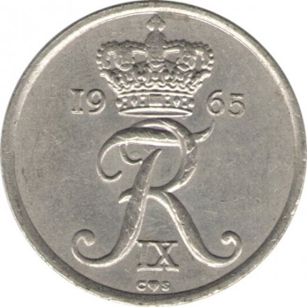 Дания 25 эре 1965 год - Король Фредерик IX