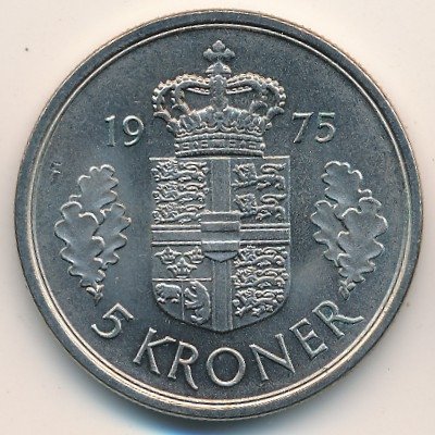 Дания 5 крон 1975 год - Королева Маргрете II