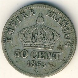 Франция 50 сантимов 1865 год