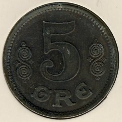 Дания 5 эре 1916 год