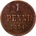 Финляндия 1 пенни 1894 год - Александр III - AU