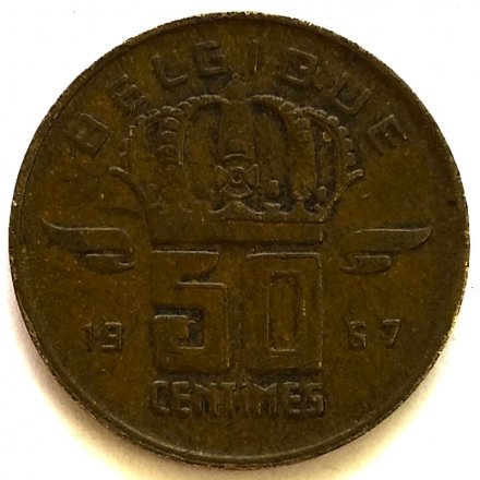 Бельгия 50 сантимов 1967 год BELGIQUE