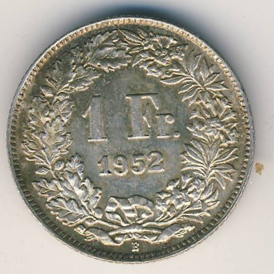 Швейцария 1 франк 1952 год