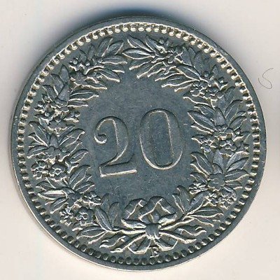 Швейцария 20 раппенов 1925 год