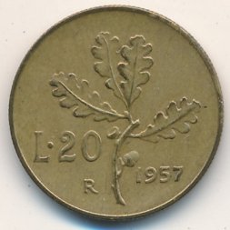 Италия 20 лир 1957 год - Республика