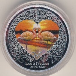 Ниуэ 2 доллара 2011 год - Любовь драгоценна. Два розовых фламинго
