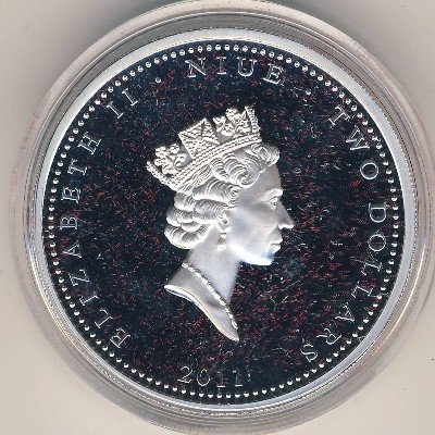 Ниуэ 2 доллара 2011 год - Любовь драгоценна. Два розовых фламинго