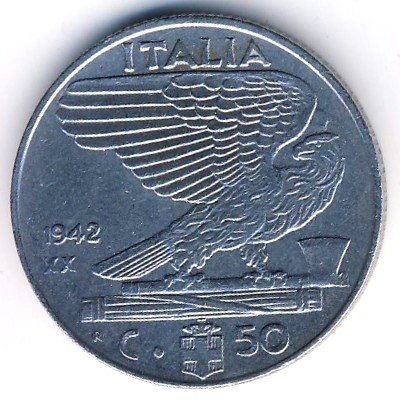 Италия 50 чентезимо 1942 год - Виктор Эммануил III