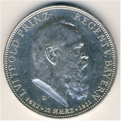 Бавария 5 марок 1911 год