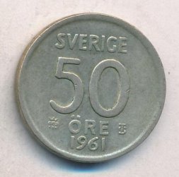 Швеция 50 эре 1961 год - Король Густав VI Адольф