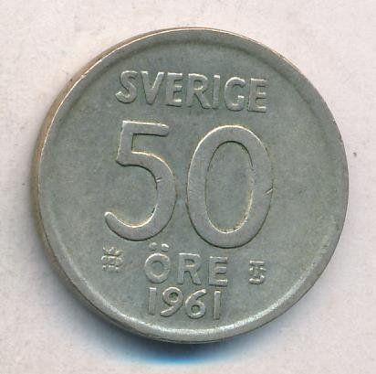 Швеция 50 эре 1961 год - Король Густав VI Адольф