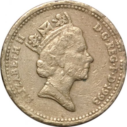 Великобритания 1 фунт 1993 год - Герб (никель-латунь) - F