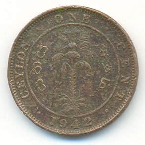 Цейлон 1 цент 1942 год - Король Георг VI (Cu)