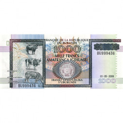 Бурунди 1000 франков 2006 год - Коровы, кофе аравийский UNC