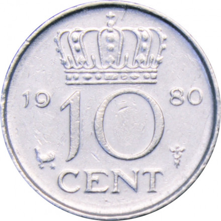 Нидерланды 10 центов 1980 год - Королева Юлиана