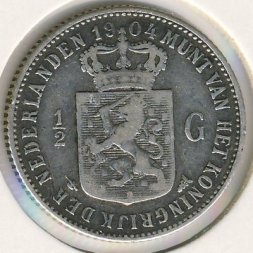 Нидерланды 1/2 гульдена 1904 год