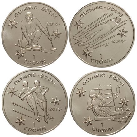 Набор из 4 монет Остров Мэн 1 крона 2013 год - XXII зимние Олимпийские Игры, Сочи 2014