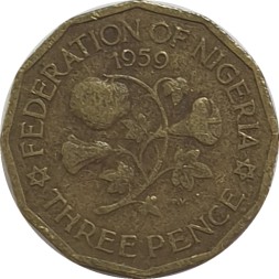 Монета Нигерия 3 пенса 1959 год