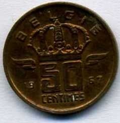 Бельгия 50 сантимов 1967 год BELGIE