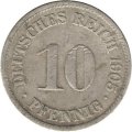 Германия 10 пфеннигов 1905 год (F)