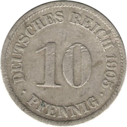 Германия 10 пфеннигов 1905 год (F)