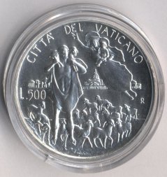 Ватикан 500 лир 1996 год - 50 лет рукоположения Папы Римского Иоанна Павла II