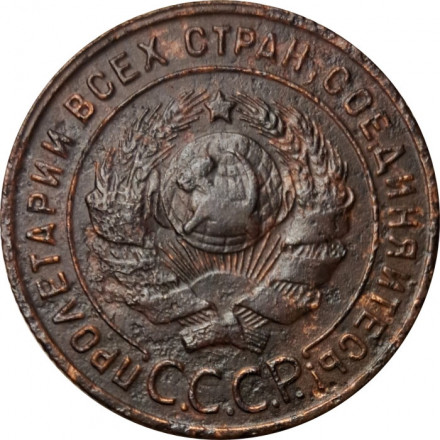 СССР 1 копейка 1924 год (гурт рубчатый) - F+