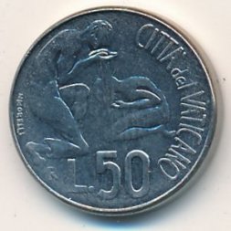 Ватикан 50 лир 1991 год - Папа Иоанн Павел II. Крещение
