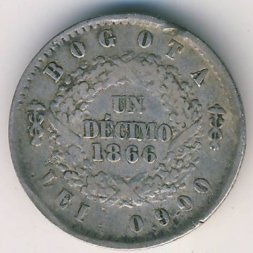 Колумбия 1 десимо 1866 год