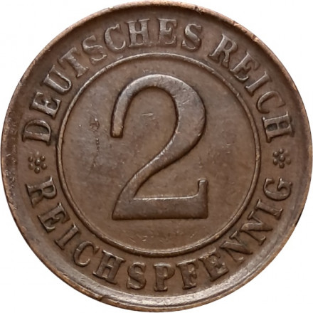 Веймарская республика 2 рейхспфеннига 1925 год (D)