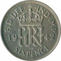 Великобритания 6 пенсов 1942 год - Король Георг VI