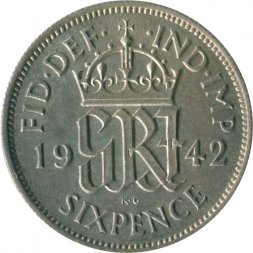 Великобритания 6 пенсов 1942 год - Король Георг VI