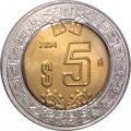 Мексика 5 песо 2014 год - Орёл - UNC