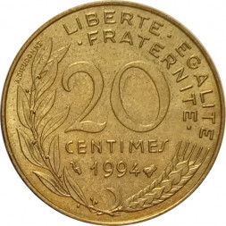 Франция 20 сантимов 1994 год ("Пчела" справа от года)