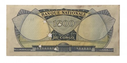 Конго 1000 франков 1964 год - пробиты звезды - aUNC