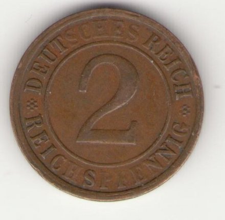 Веймарская республика 2 рейхспфеннига 1925 год (E)