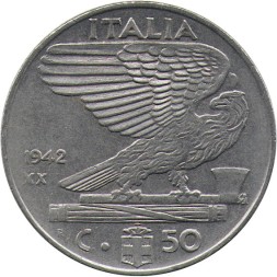 Италия 50 чентезимо 1942 год - Виктор Эммануил III